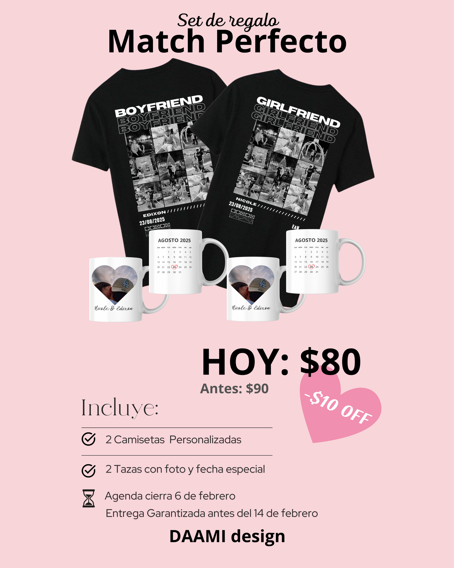 “Perfect Match” 2 Camisetas + 2 tazas personalizadas