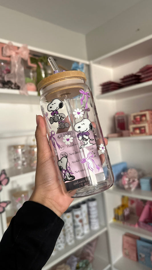 Snoopy Glasscup en morado