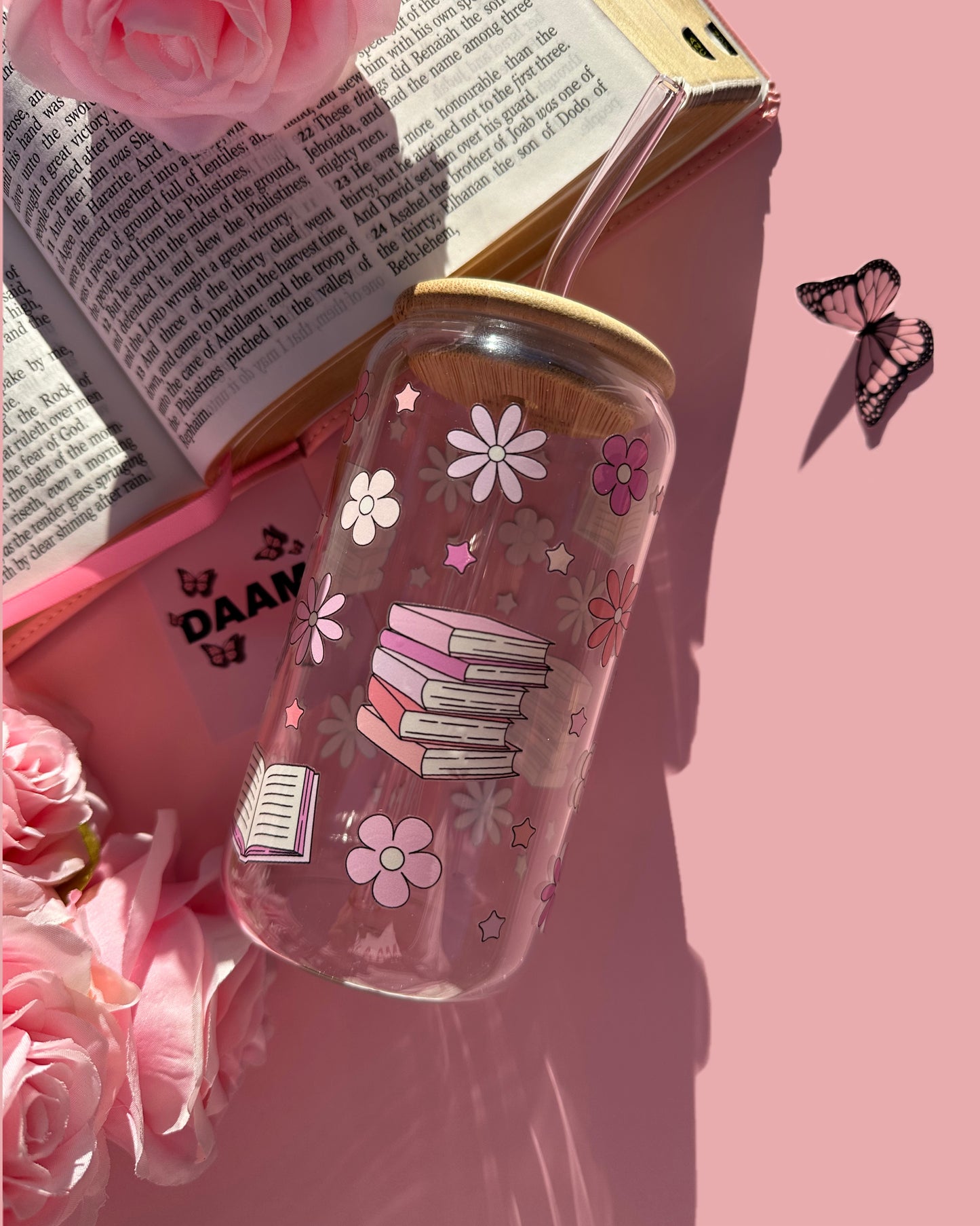 Glasscup “book & flower”  purple 💜