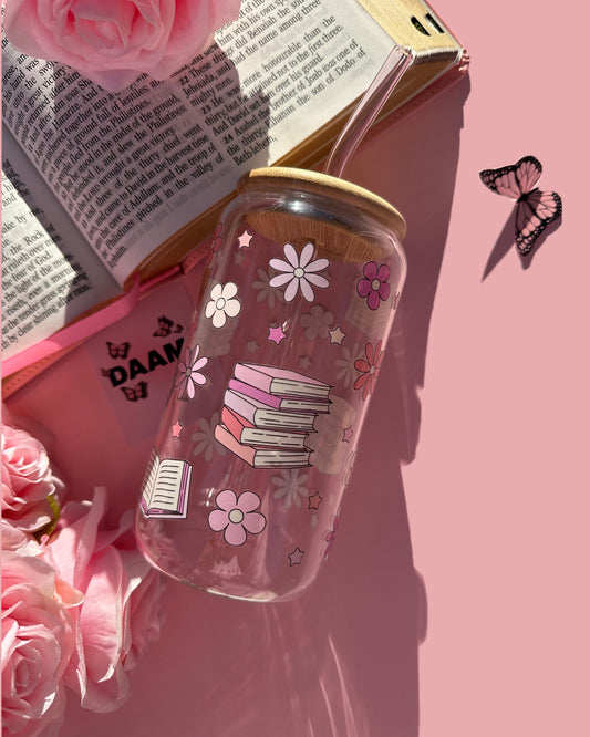 Glasscup “book & flower”  purple 💜