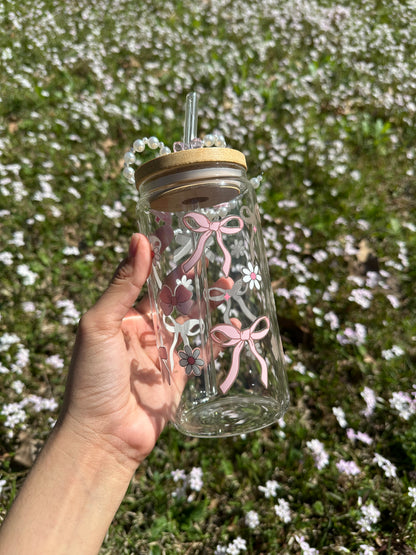 Cute bow + charm  - Glasscup