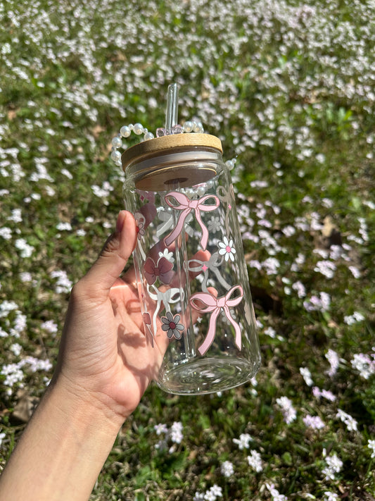 Cute bow + charm  - Glasscup