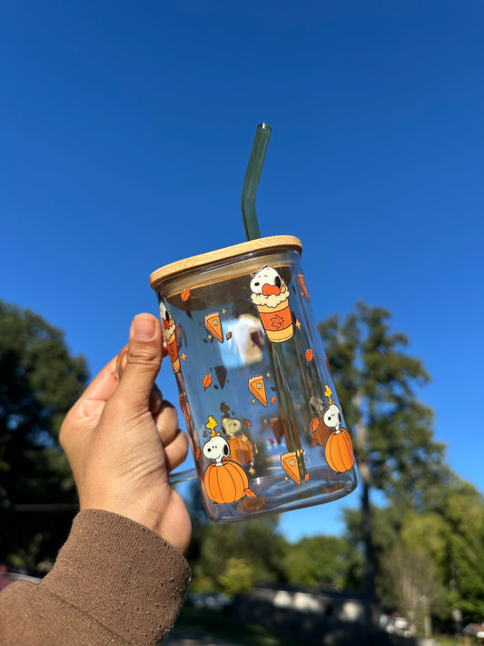 “Snoopy fall” taza de vidrio