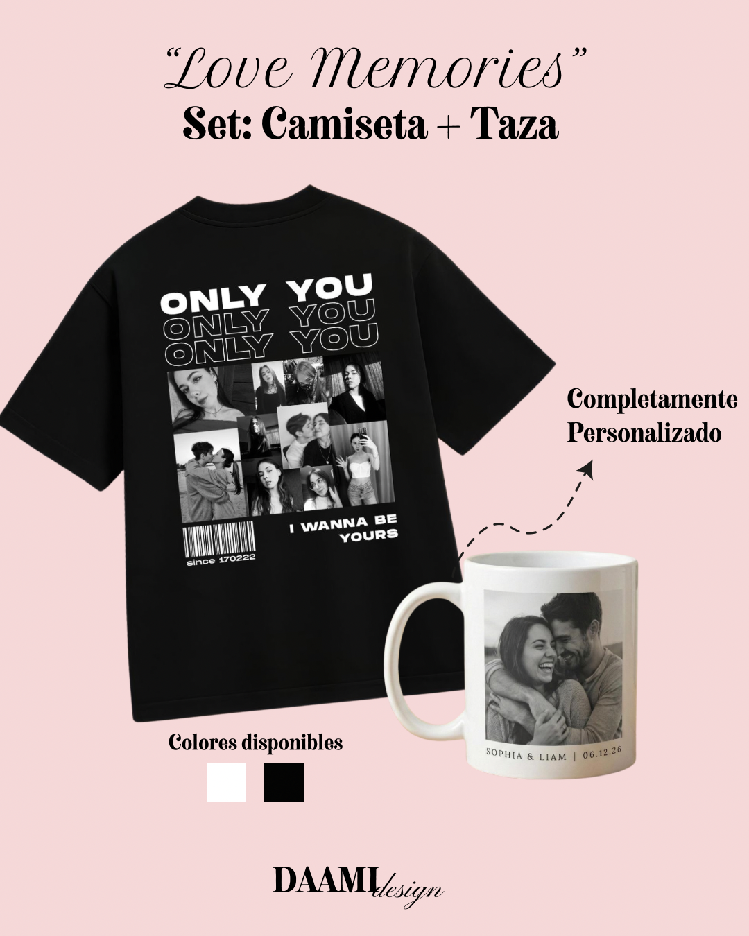 Set de regalo camiseta + taza con fotos y fechas